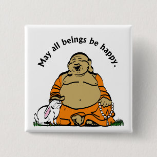 BADGE CARRÉ 5 CM BOUDDHA HEUREUX