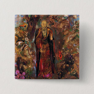Badge Carré 5 Cm Bouddha marchant parmi les fleurs
