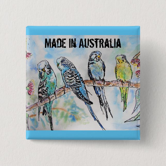 Badge Carré 5 Cm Boudin Aquarelle Oiseau Cute Fabriqué En Australie (Devant)