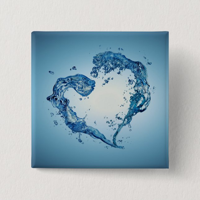 Badge Carré 5 Cm Bouffées d'eau en forme de coeur (Devant)