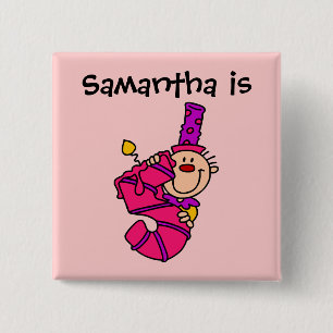 Badge Carré 5 Cm Bougie rose Clown 5e Bouton anniversaire
