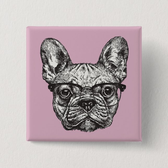 Badge Carré 5 Cm Bouledogue de hippie (Devant)