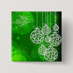 Badge Carré 5 Cm Boules 2 de Joyeux Noël