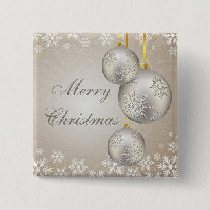 Badge Carré 5 Cm Boules et neige de Noël d'or de platine