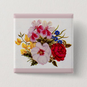 Badge Carré 5 Cm Bouquet de fleurs du XVIIIe siècle