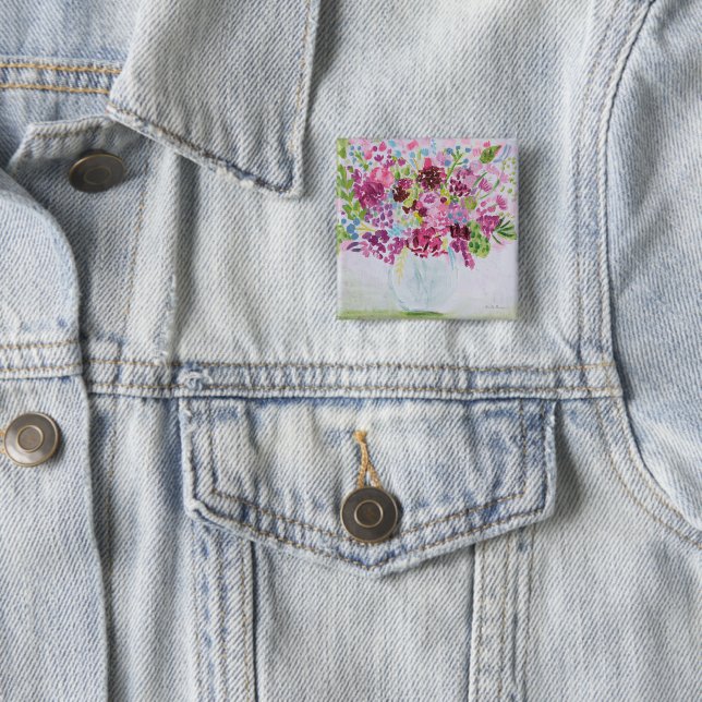 Badge Carré 5 Cm Bouquet de fleurs vives (En situation)