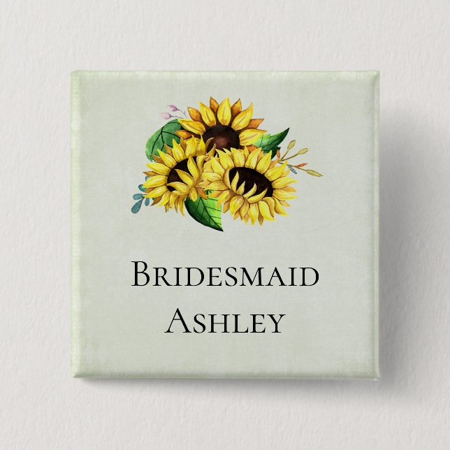 Badge Carré 5 Cm Bouquet de tournesol jaune en aquarelle (Devant)