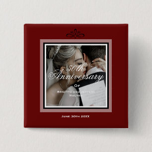 Badge Carré 5 Cm Bourgogne rouge personnalisable mariage 50e annive