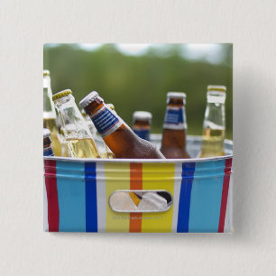 Badge Carré 5 Cm Bouteilles de bière dans le seau à glace