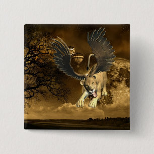 Badge Carré 5 Cm Bouton à ailes de lionne