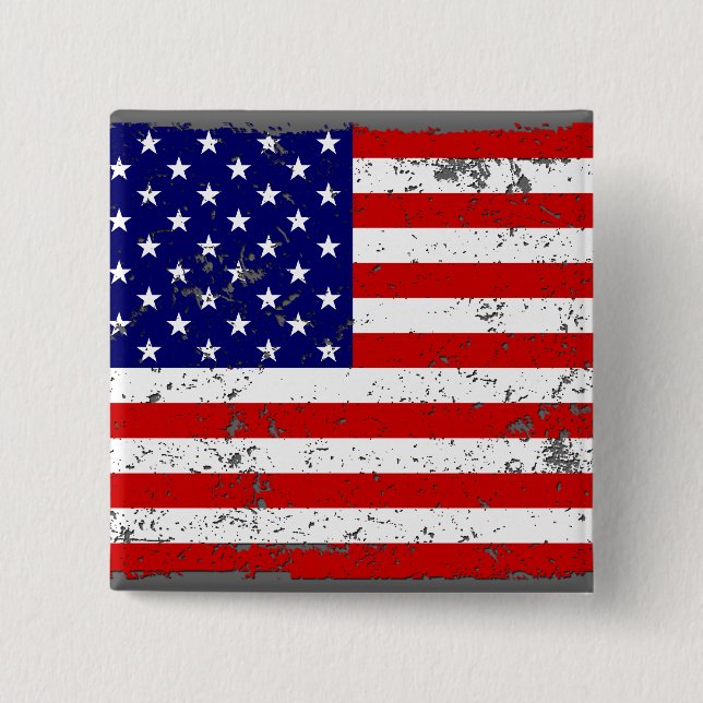 Badge Carré 5 Cm Bouton affligé de drapeau américain (Devant)