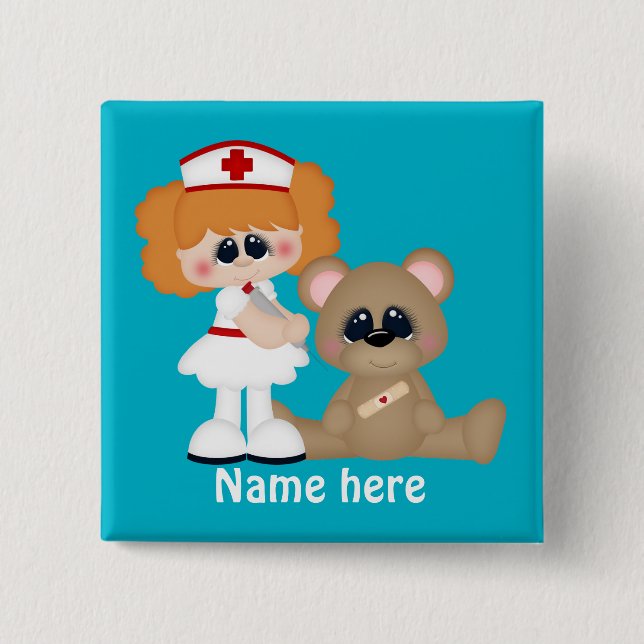 Badge Carré 5 Cm Bouton Ajouter un nom à l'infirmière de dessin (Devant)