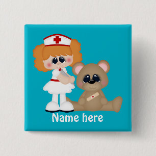 Badge Carré 5 Cm Bouton Ajouter un nom à l'infirmière de dessin