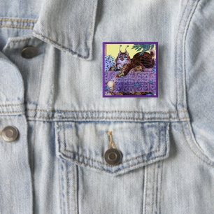 Badge Carré 5 Cm Bouton Alien Kitty