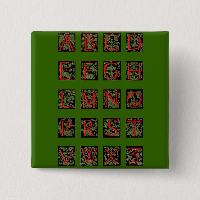 Badge Carré 5 Cm Bouton Alphabet (Devant)