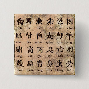Badge Carré 5 Cm Bouton alphabet chinois