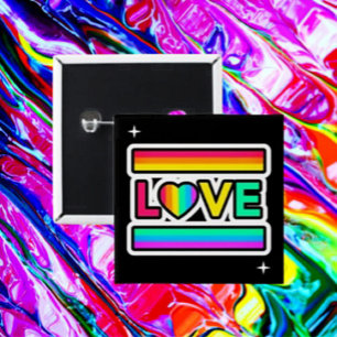 Badge Carré 5 Cm Bouton Amour arc-en-ciel
