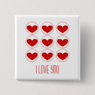 Badge Carré 5 Cm Bouton Amour Coeur Mod, Rouge
