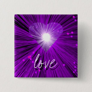 Badge Carré 5 Cm Bouton 'amour' du coeur pourpre