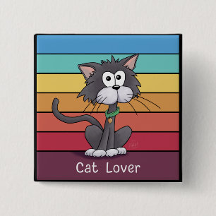Badge Carré 5 Cm Bouton Amoureux des chats festif