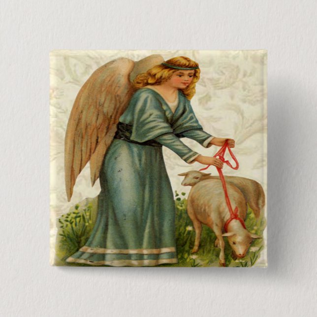 Badge Carré 5 Cm Bouton Angels Little Lamb (Devant)