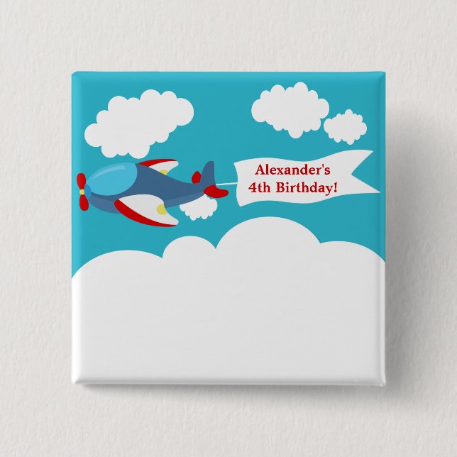 Badge Carré 5 Cm Bouton Anniversaire du petit avion mignon (Devant)