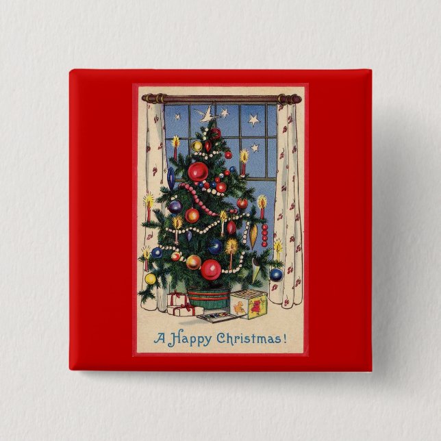Badge Carré 5 Cm Bouton Arbre de Noël (Devant)