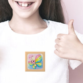 Badge Carré 5 Cm Bouton Arc-en-ciel