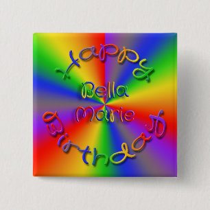 Badge Carré 5 Cm Bouton arc-en-ciel Customisé pour un joyeux annive