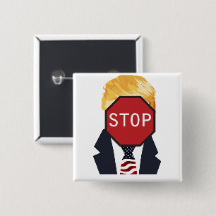 Badge Carré 5 Cm Bouton Arrêter Trump