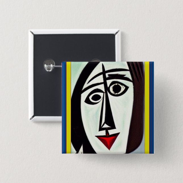 Badge Carré 5 Cm Bouton Art Abstrait (Devant & derrière)