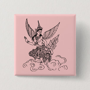 BADGE CARRÉ 5 CM BOUTON ASIATIQUE D'ANGE D'ART