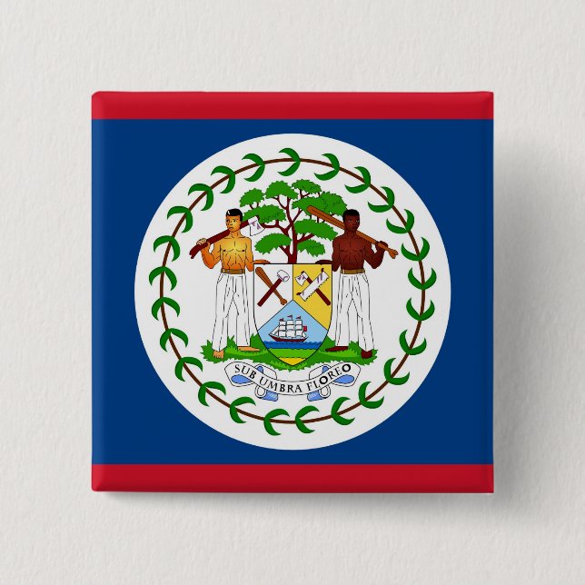 Badge Carré 5 Cm Bouton avec Drapeau de Belize (Devant)