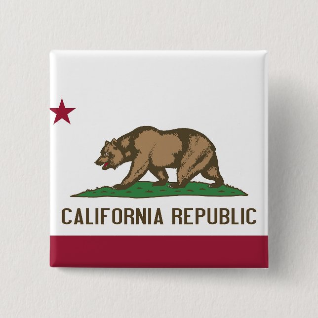Badge Carré 5 Cm Bouton avec Drapeau de Californie (Devant)