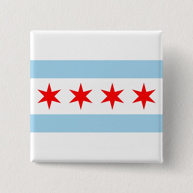 Badge Carré 5 Cm Bouton avec drapeau de Chicago, Illinois (Devant)