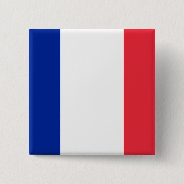 Badge Carré 5 Cm Bouton avec Drapeau de France (Devant)
