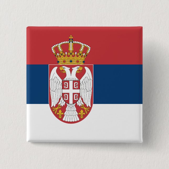 Badge Carré 5 Cm Bouton avec drapeau de la Serbie (Devant)