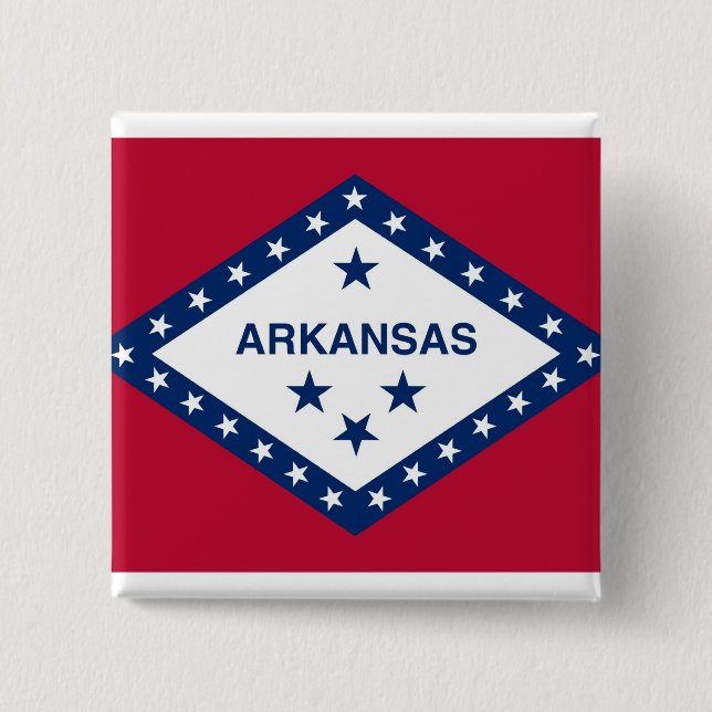 Badge Carré 5 Cm Bouton avec drapeau de l'Arkansas (Devant)