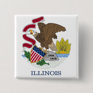 Badge Carré 5 Cm Bouton avec drapeau de l'Illinois