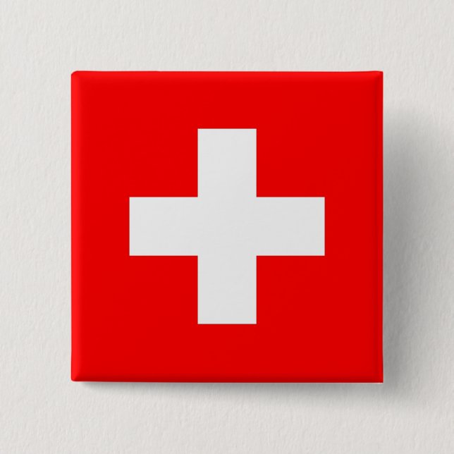 Badge Carré 5 Cm Bouton avec Drapeau de Suisse (Devant)
