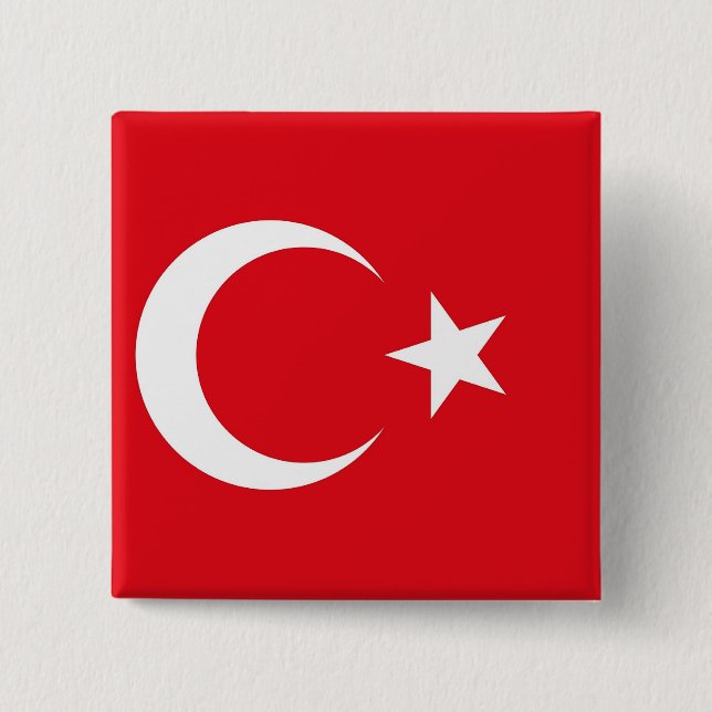 Badge Carré 5 Cm Bouton avec Drapeau de Turquie (Devant)