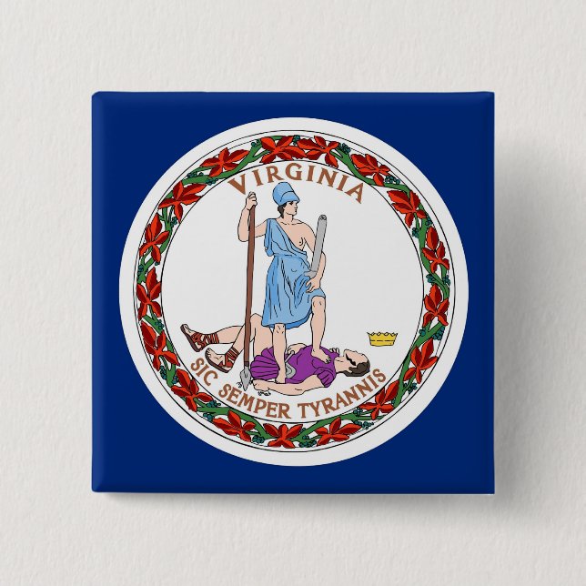 Badge Carré 5 Cm Bouton avec Drapeau de Virginie (Devant)