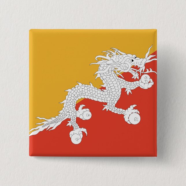 Badge Carré 5 Cm Bouton avec drapeau du Bhoutan (Devant)