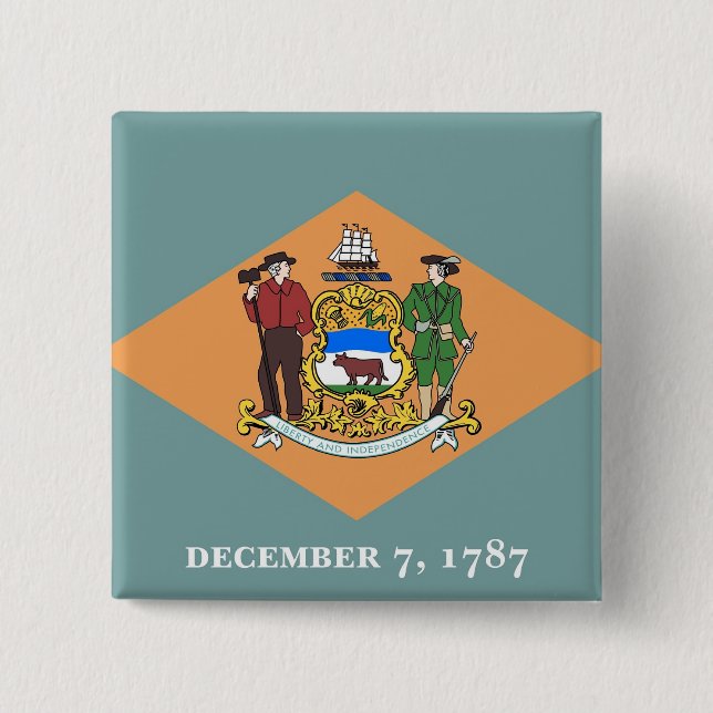 Badge Carré 5 Cm Bouton avec drapeau du Delaware (Devant)