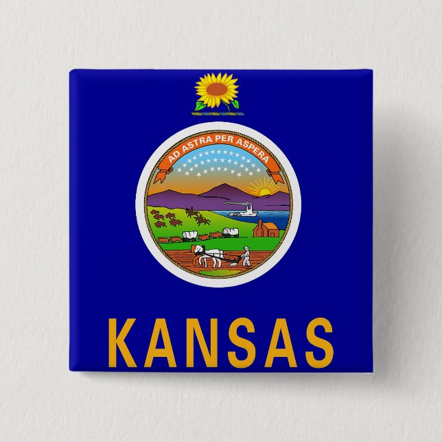 Badge Carré 5 Cm Bouton avec drapeau du Kansas (Devant)