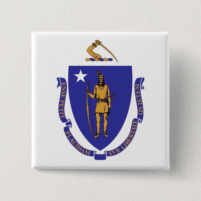 Badge Carré 5 Cm Bouton avec drapeau du Massachusetts (Devant)