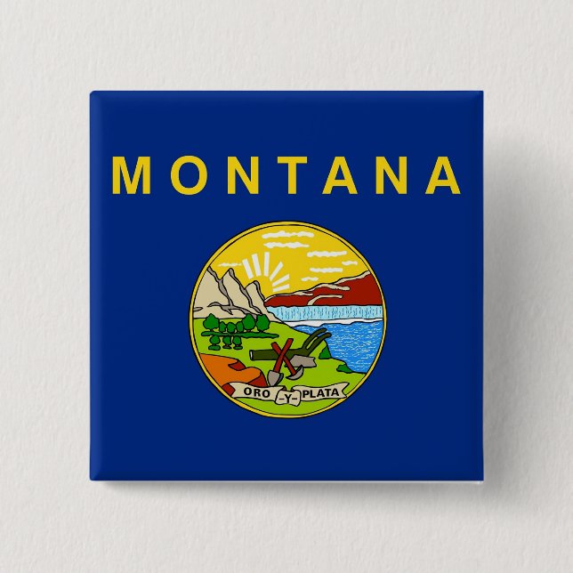 Badge Carré 5 Cm Bouton avec drapeau du Montana (Devant)