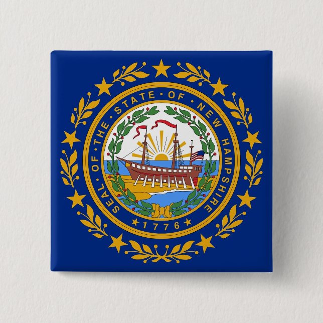 Badge Carré 5 Cm Bouton avec drapeau du New Hampshire (Devant)