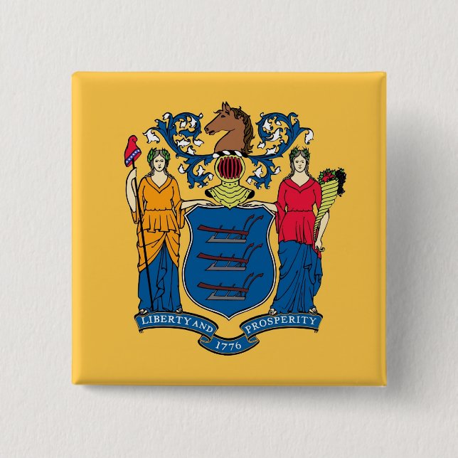 Badge Carré 5 Cm Bouton avec drapeau du New Jersey (Devant)