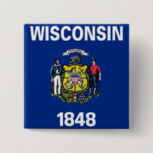 Badge Carré 5 Cm Bouton avec drapeau du Wisconsin